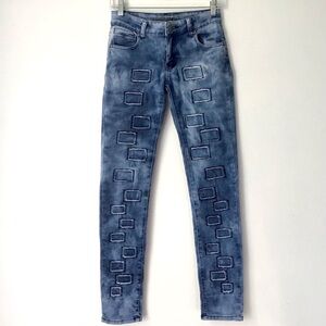 Patchwork Skinny Jeans Size 5 Soft Stretchy Denim Frayed Patches by Bamboo